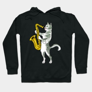 Funny Cat Lovers Saxophone Gift Hoodie